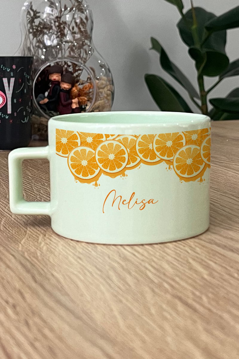 Portakal Desenli Kişiye Özel Lüks Pastel Fincan