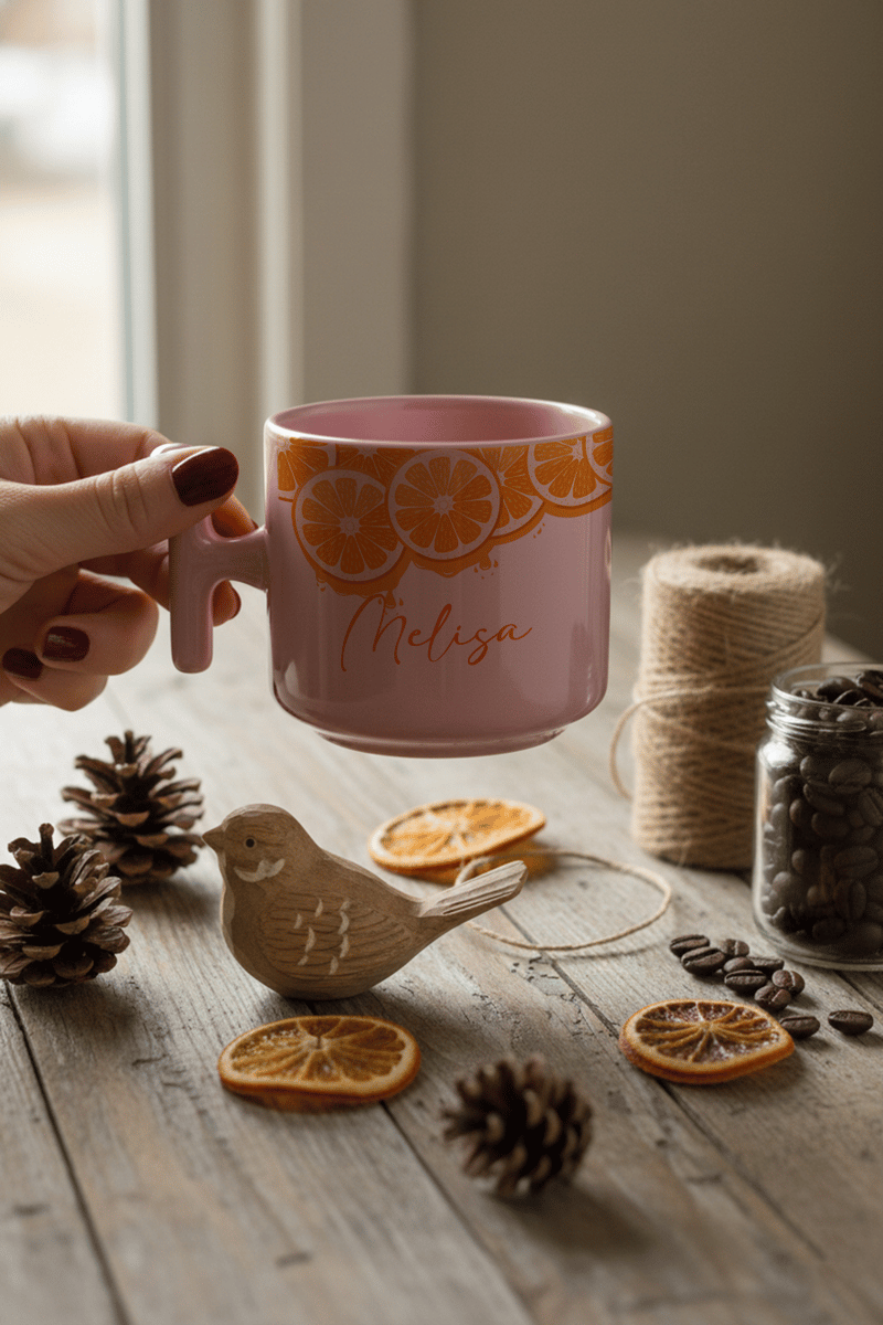 Portakal Desenli Kişiye Özel T Pastel Kupa