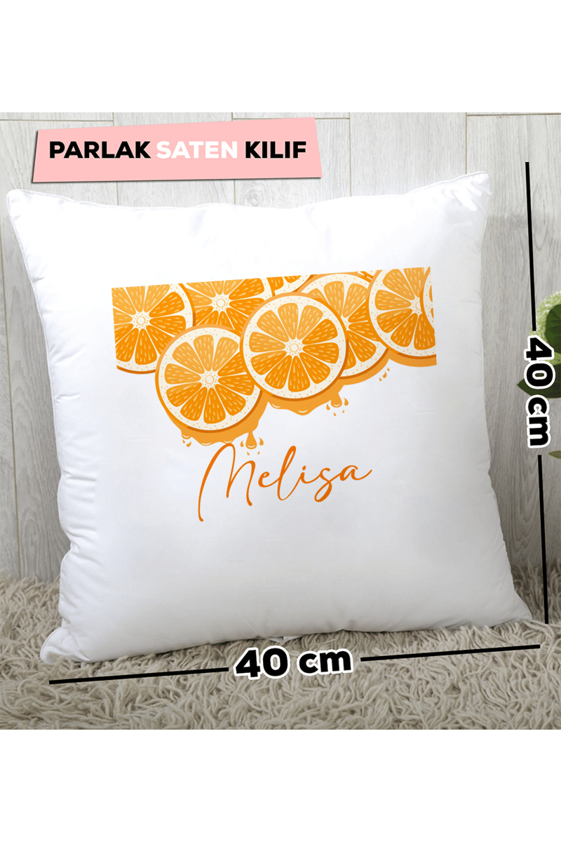 Portakal Desenli Kişiye Özel Yastık