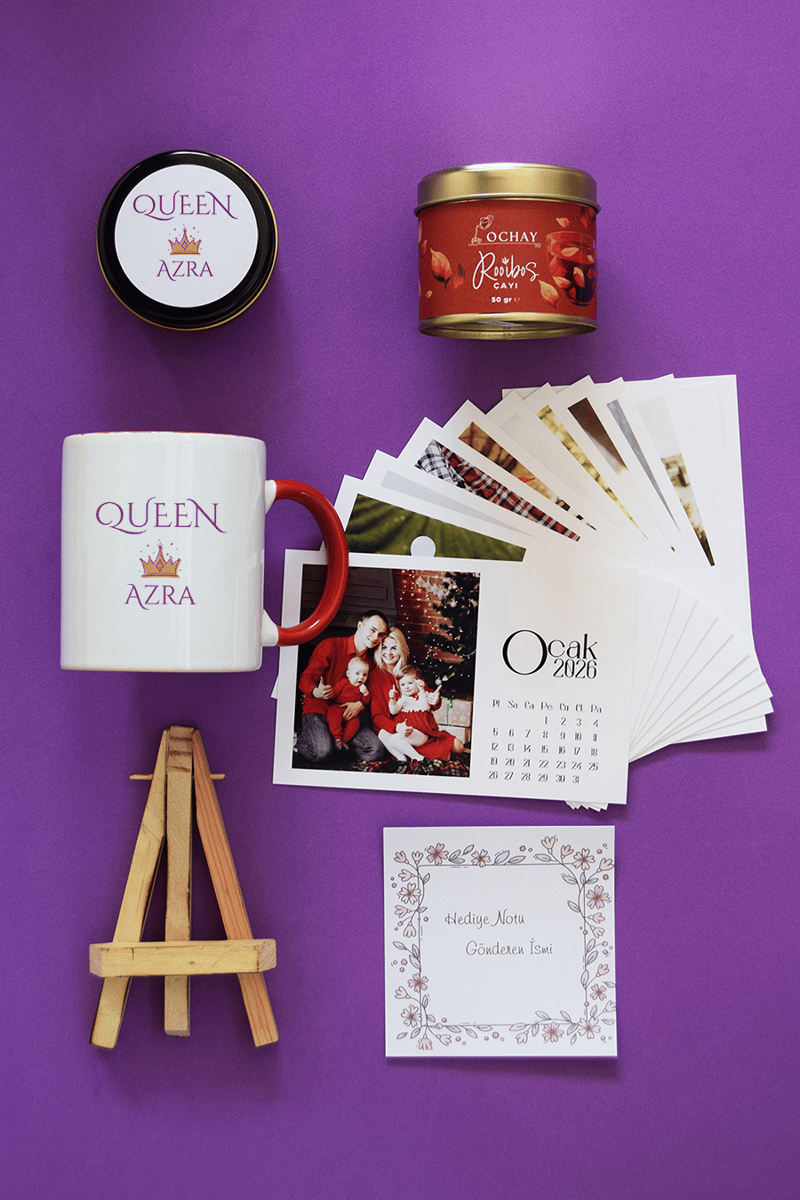 Queen Hediye Kutusu - Kişiye Özel Kupa Standart, Bitki Çayı, Takvim, Mum