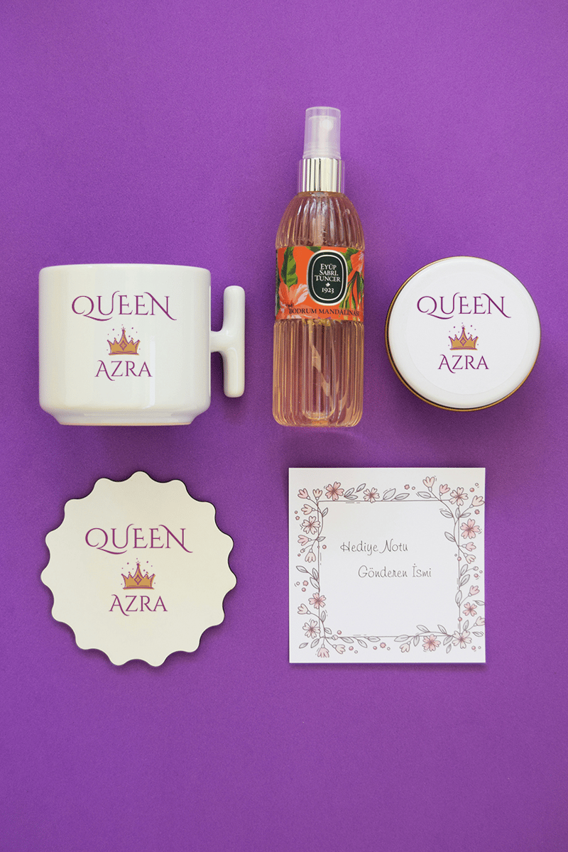 Queen Hediye Kutusu - Kişiye Özel T Kupa, Kolonya, Bardak Altlığı, Mum