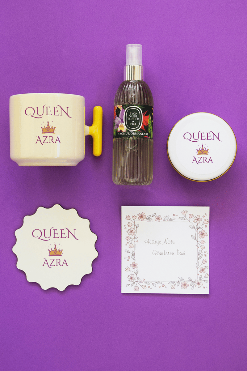 Queen Hediye Kutusu - Kişiye Özel T Kupa, Kolonya, Bardak Altlığı, Mum