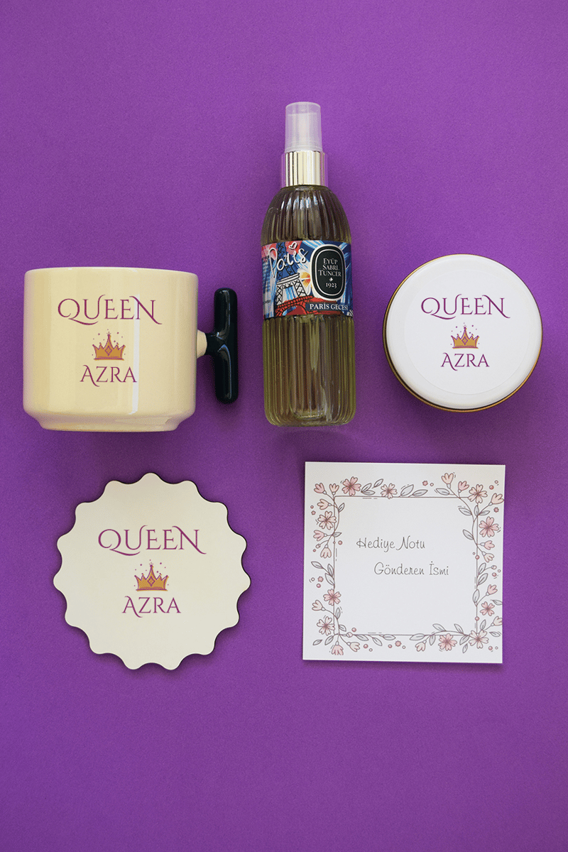 Queen Hediye Kutusu - Kişiye Özel T Kupa, Kolonya, Bardak Altlığı, Mum