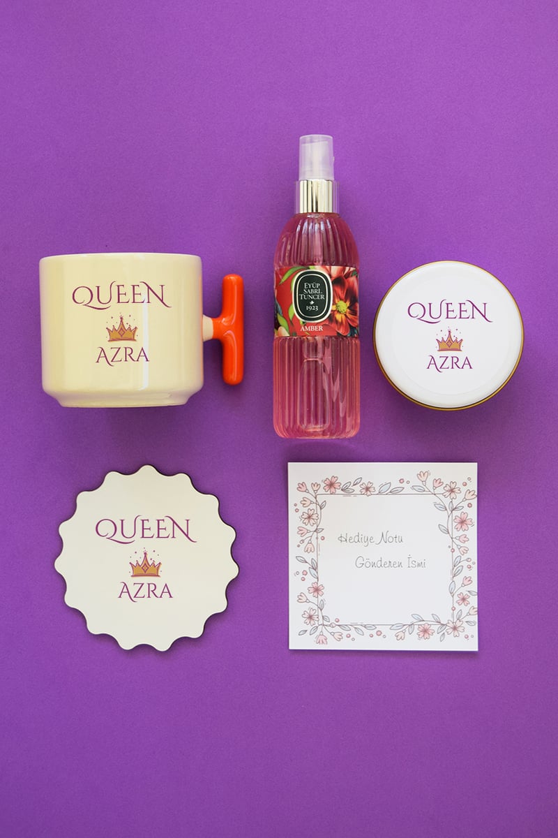Queen Hediye Kutusu - Kişiye Özel T Kupa, Kolonya, Bardak Altlığı, Mum