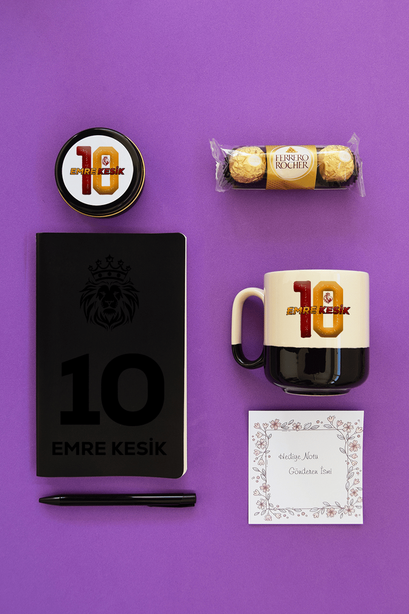Sarı Kırmızı Taraftar Hediye Kutusu - Kişiye Özel Pro Kupa, Defter, Mum, Çikolata Ferrero Rocher 3'lü, Kalem