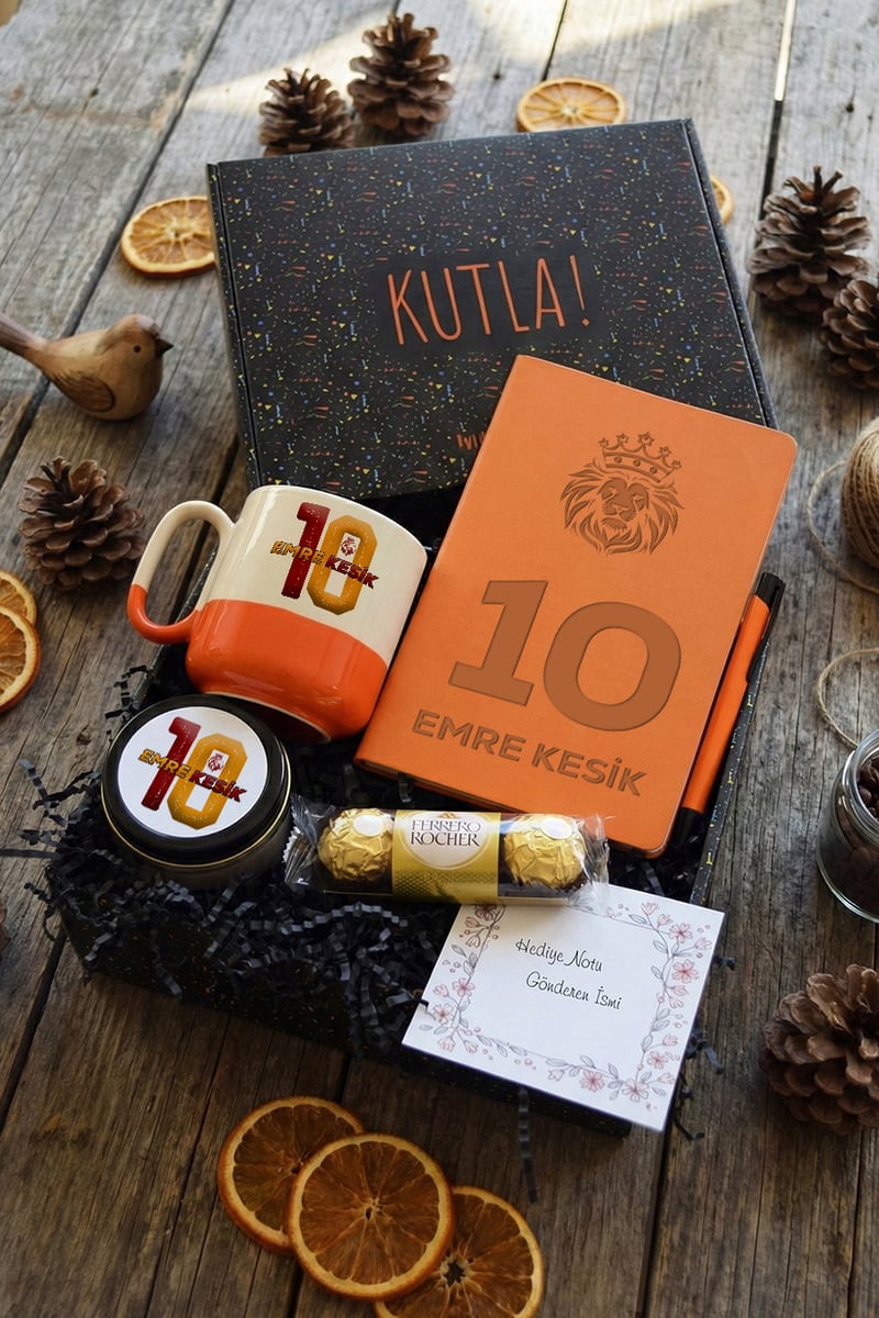 Sarı Kırmızı Taraftar Hediye Kutusu - Kişiye Özel Pro Kupa, Defter, Mum, Çikolata Ferrero Rocher 3'lü, Kalem