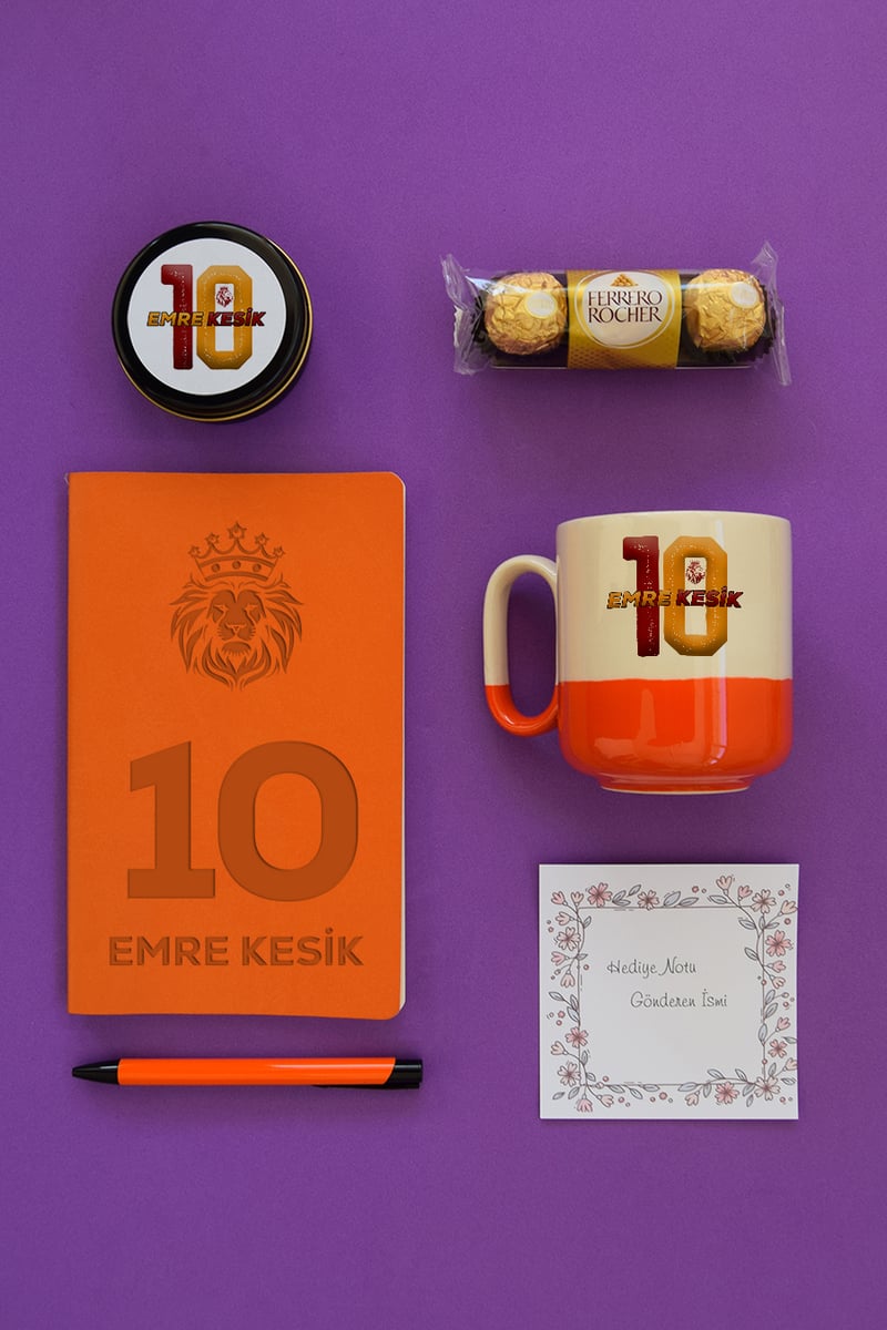 Sarı Kırmızı Taraftar Hediye Kutusu - Kişiye Özel Pro Kupa, Defter, Mum, Çikolata Ferrero Rocher 3'lü, Kalem