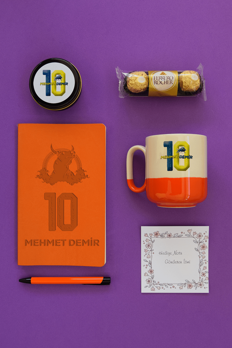 Sarı Lacivert Taraftar Hediye Kutusu - Kişiye Özel Pro Kupa, Defter, Mum, Çikolata Ferrero Rocher 3'lü, Kalem