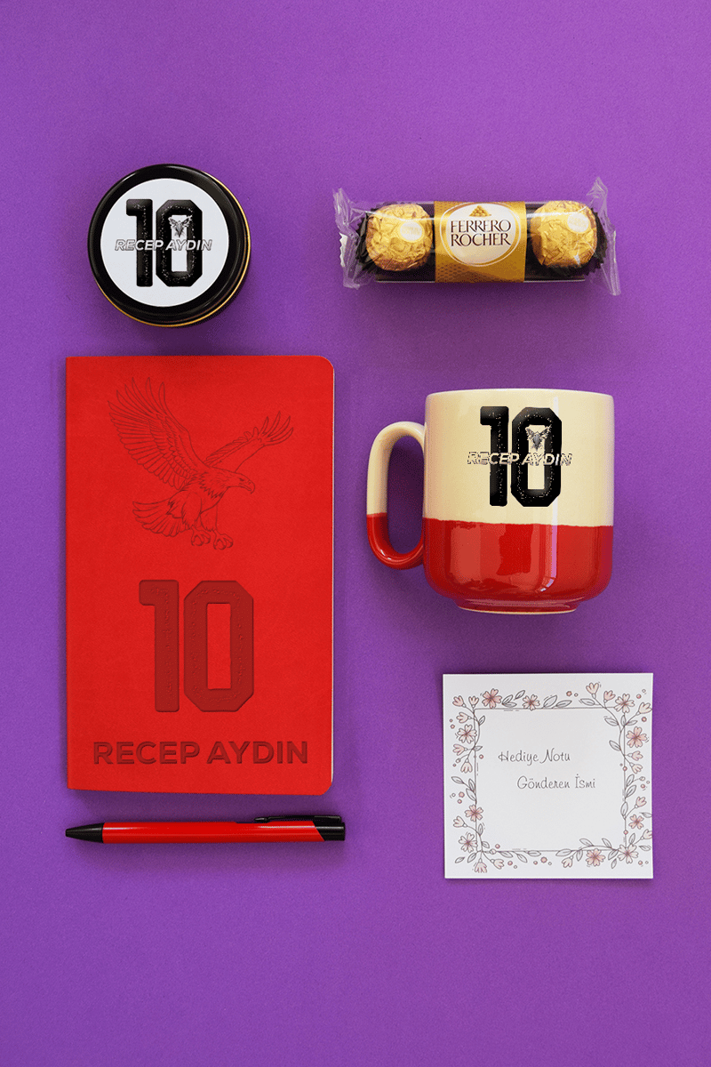 Siyah Beyaz Taraftar Hediye Kutusu - Kişiye Özel Pro Kupa, Defter, Mum, Çikolata Ferrero Rocher 3'lü, Kalem