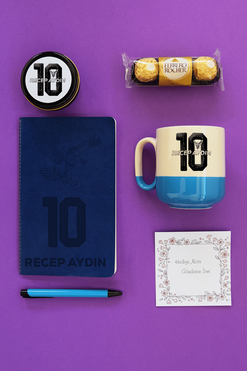 Siyah Beyaz Taraftar Hediye Kutusu - Kişiye Özel Pro Kupa, Defter, Mum, Çikolata Ferrero Rocher 3'lü, Kalem