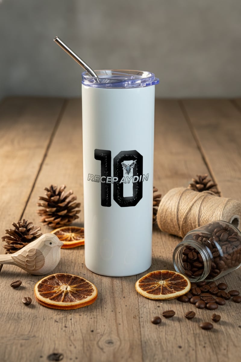 Siyah Beyaz Taraftar Kişiye Özel Pipetli Çelik Termos