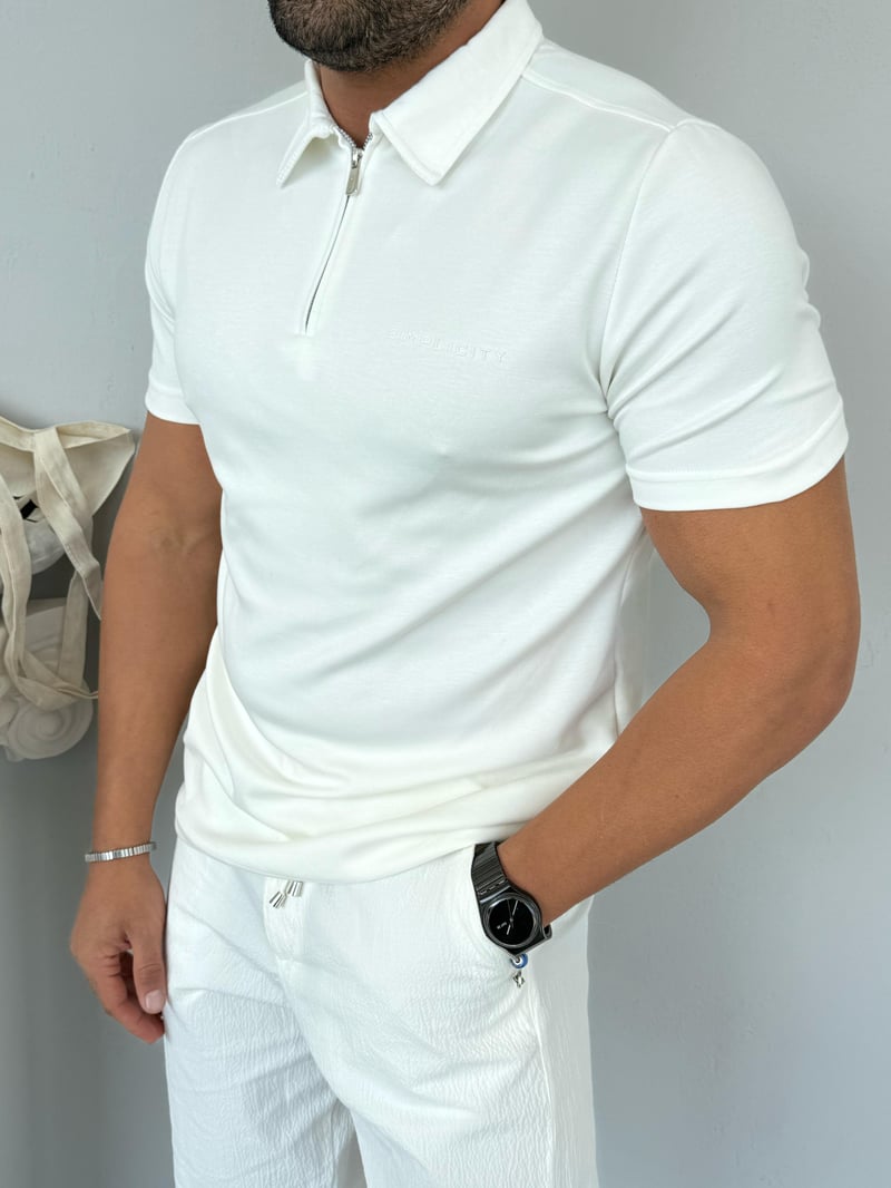 Deepoint Modal Fermuar Detay Tshirt Beyaz