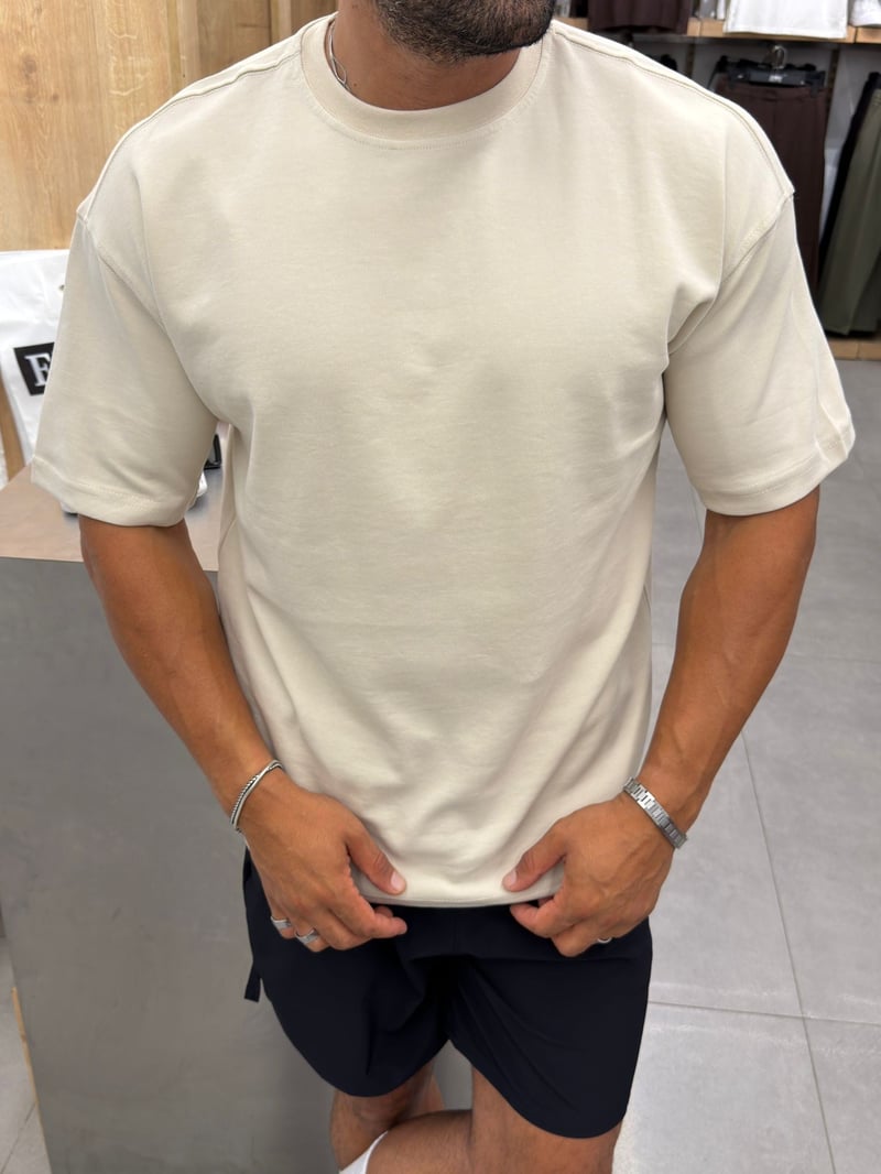 Ferel Double Face Yüksek Kalite Basic Tshirt Bej
