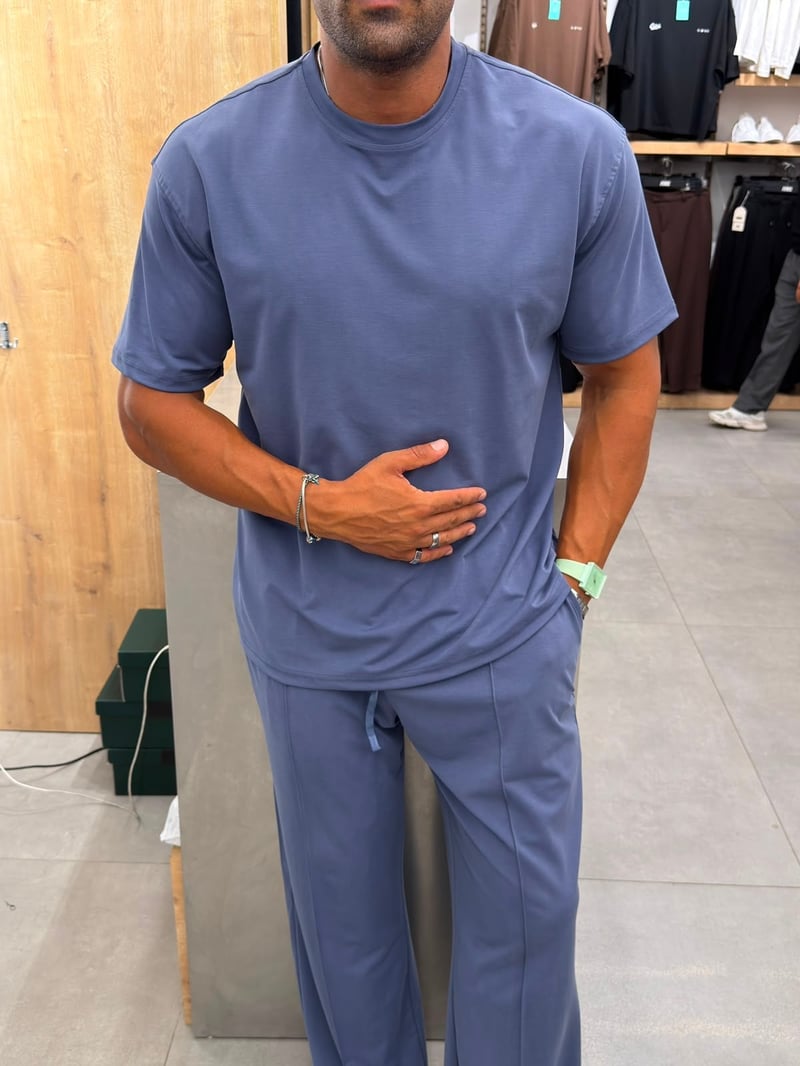 Ferel Yıkamalı Modal Kumaş Oversize Tshirt İndigo