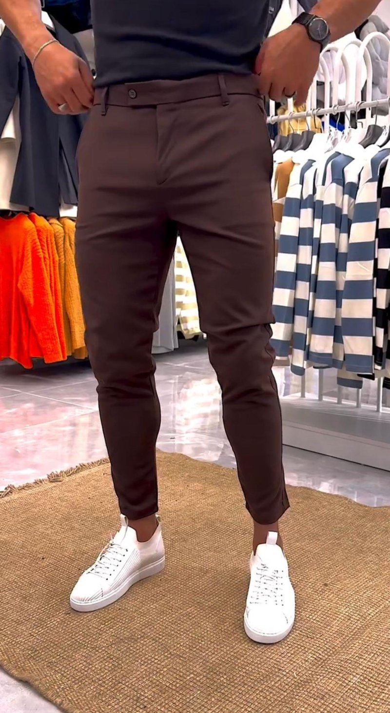 Kısa Dilli Kumaş Pantolon Taba