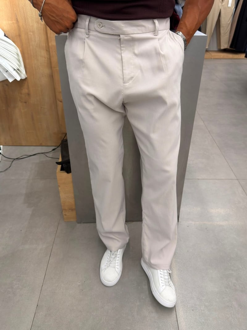 Tek Pile Detaylı Kumaş Pantolon Taş