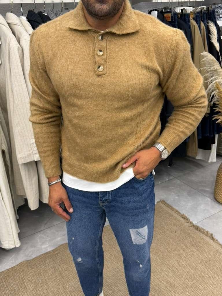 Vamos Düğmeli Kazak Camel