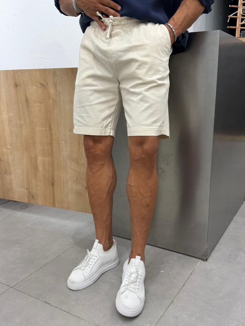We11 Gabardin Yıkamalı Şort Bej