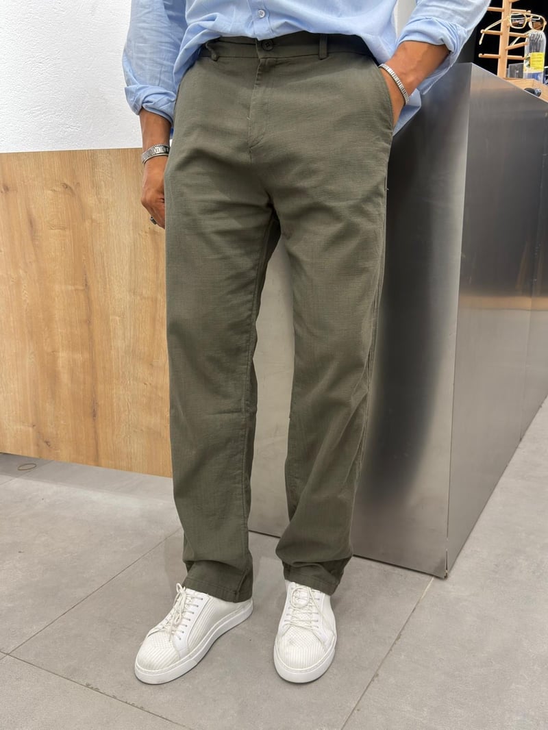We11 Keten Pantolon Haki