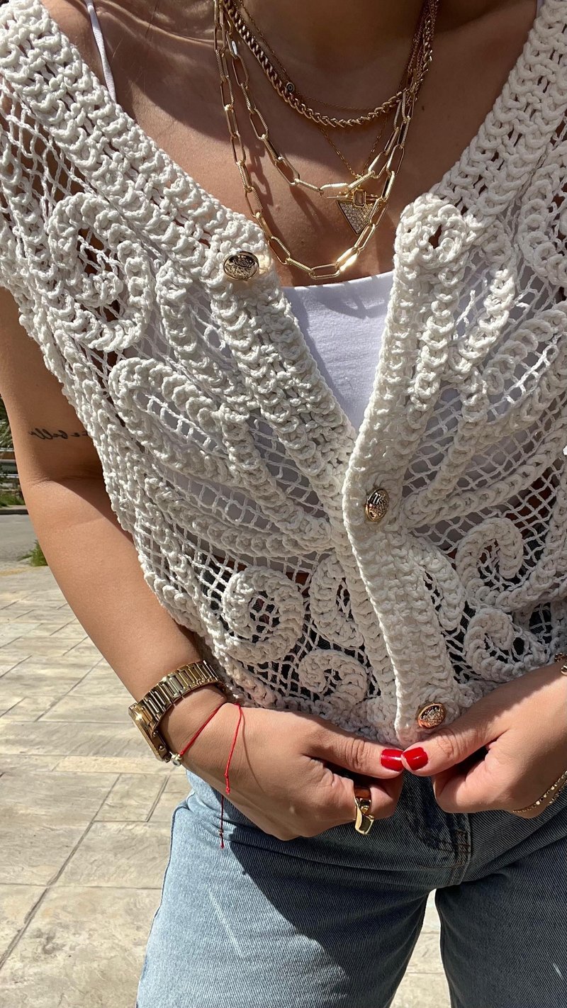 Dantelli Beyaz Yelek