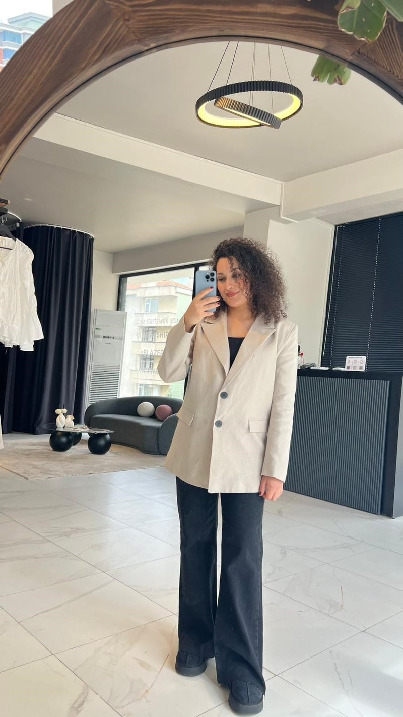 Krem Blazer Ceket
