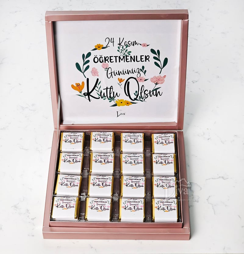 Öğretmenler Günü Çiçekli Tasarım Sargılı Madlen Çikolata 48'li Paket