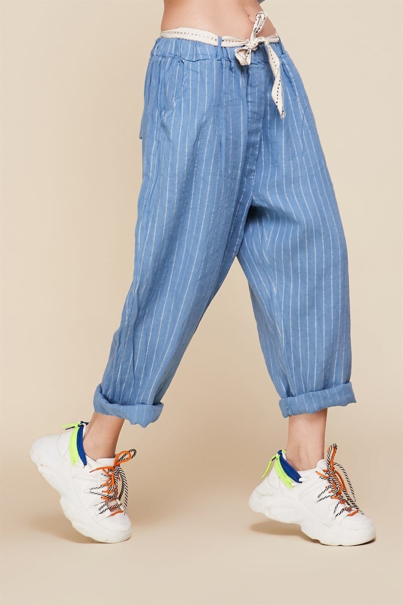 7332L ÇİZGİLİ KETEN PANTOLON