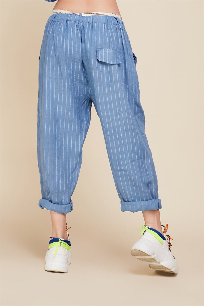 7332L ÇİZGİLİ KETEN PANTOLON