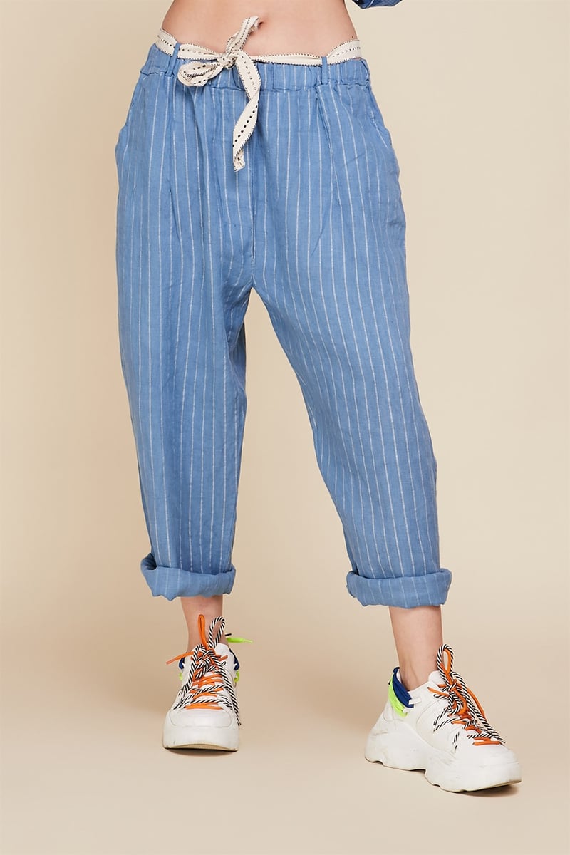 7332L ÇİZGİLİ KETEN PANTOLON