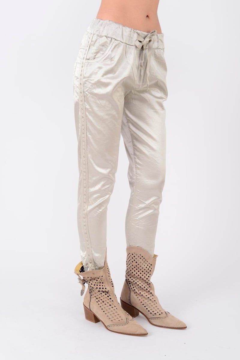 85589 ZIMBA DETAYLI PARLAK PANTOLON