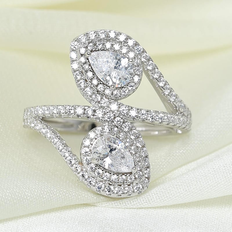 Effective Diamond İkiz Damla Sarmalı Gümüş Yüzük