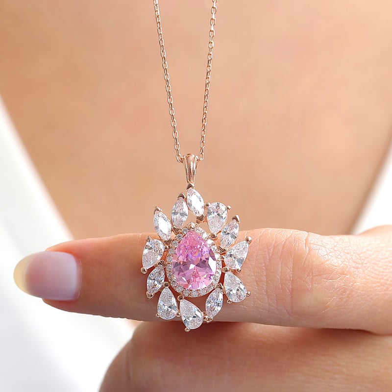 Effective Diamond İstanbul İhtişamı Rose Renk Pink Taşlı Gümüş Kolye