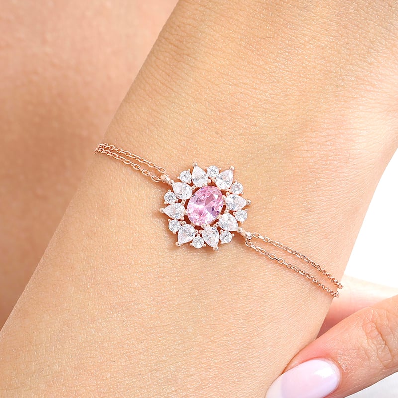Effective Diamond Paris Işıltısı Rose Renk Pink Taşlı Gümüş Bileklik