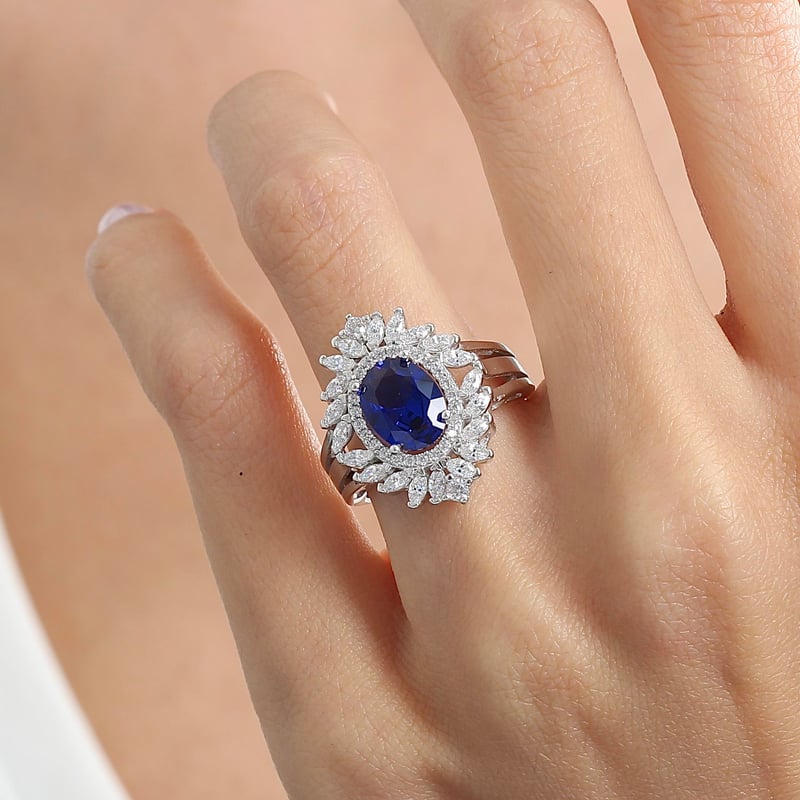 Effective Diamond Venedik Dansı Sentetik Safir Taşlı Gümüş Yüzük