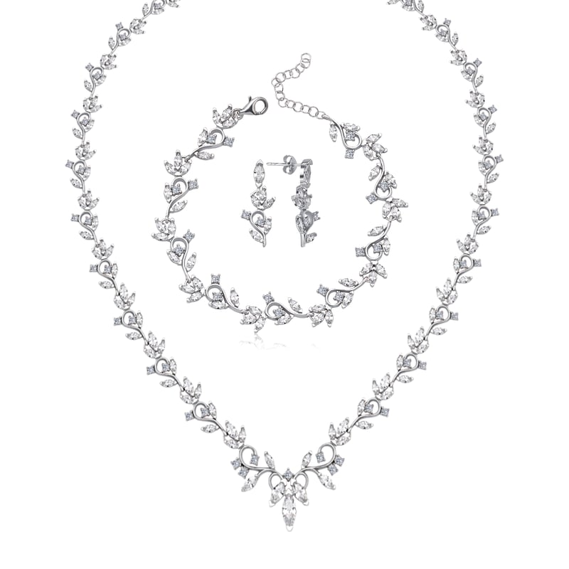 Pırlanta Montür Full Taşlı Aşk Bestesi Gümüş Su Yolu Set