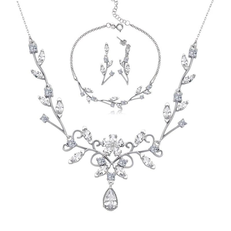 Pırlanta Montür Sevgi Buketi Gümüş Su Yolu Set