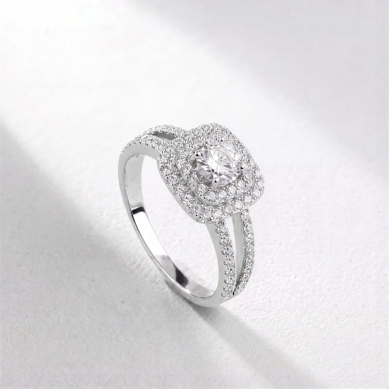 0.50 Karat Mozanit Yuvarlak Kesim Gizli Bahçe İkili Set Gümüş Yüzük
