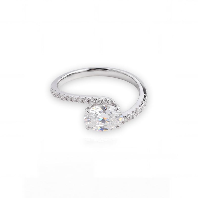 1.50 Karat Mozanit Oval Kesim Aşk Yörüngesi İkili Set Gümüş Yüzük