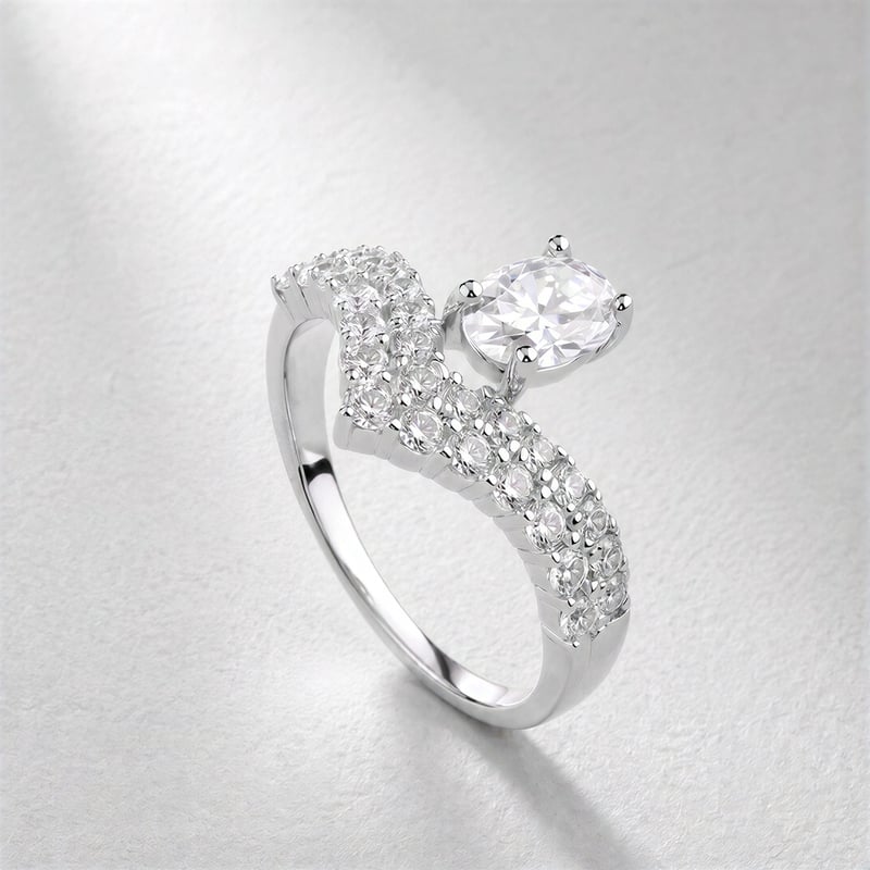 1.00 Karat Mozanit Oval Kesim Kraliçe Tacı İkili Set Gümüş Yüzük