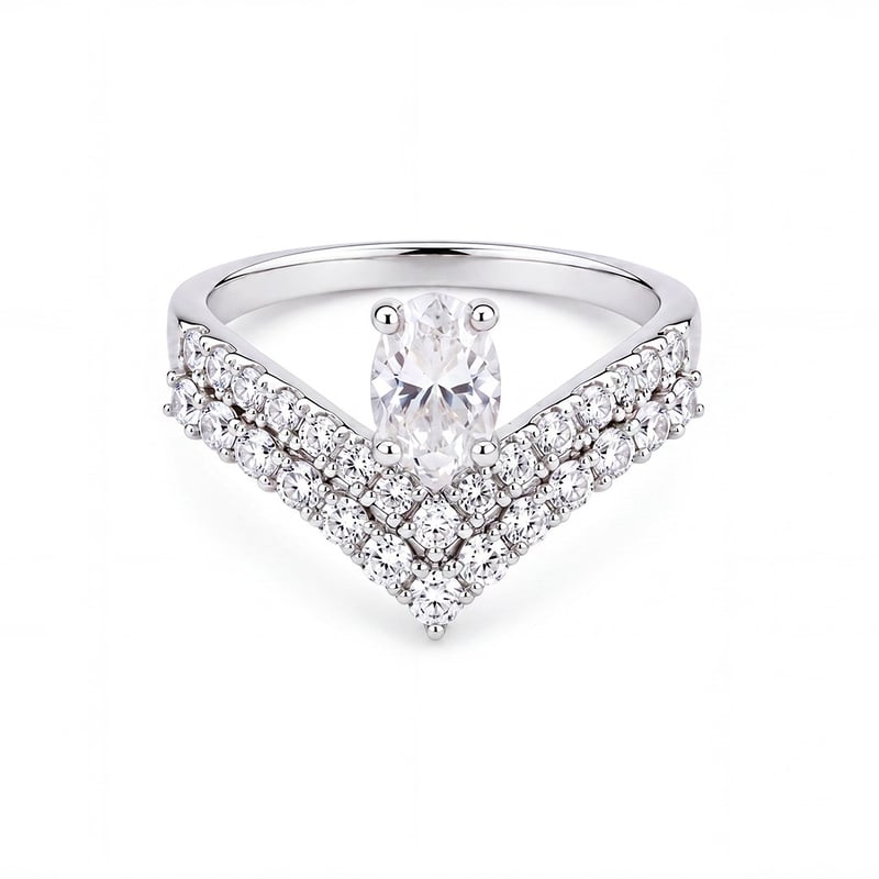 1.00 Karat Mozanit Oval Kesim Kraliçe Tacı İkili Set Gümüş Yüzük