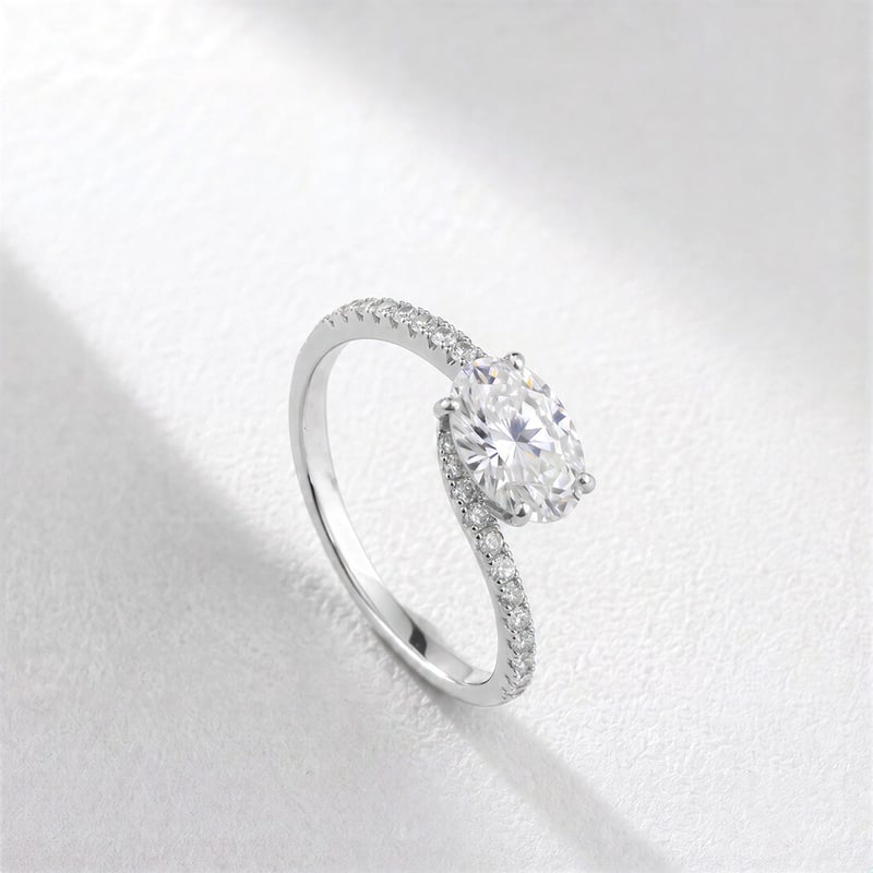 1.50 Karat Mozanit Oval Kesim Aşk Yörüngesi İkili Set Gümüş Yüzük