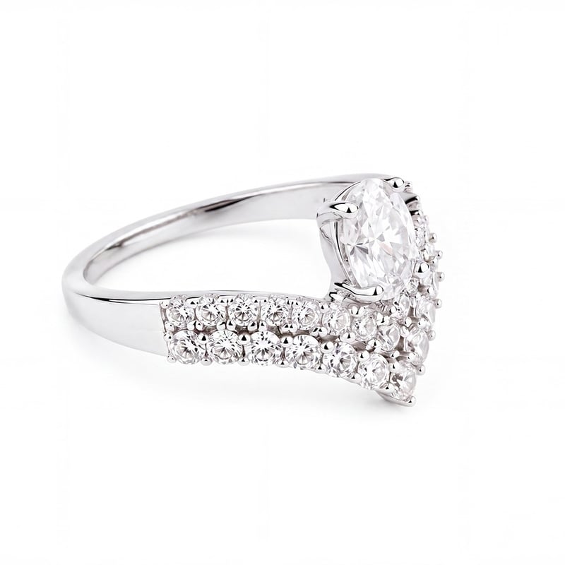 1.00 Karat Mozanit Oval Kesim Kraliçe Tacı İkili Set Gümüş Yüzük