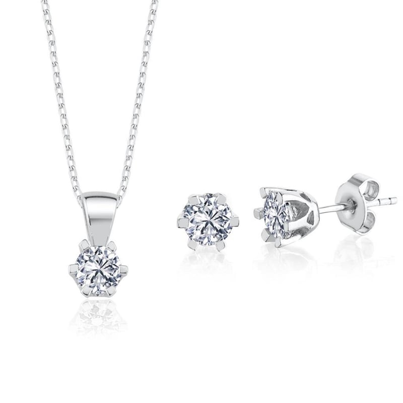 1.20 Karat Effective Diamond Masalsı Parıltı İkili Tektaş Gümüş Set