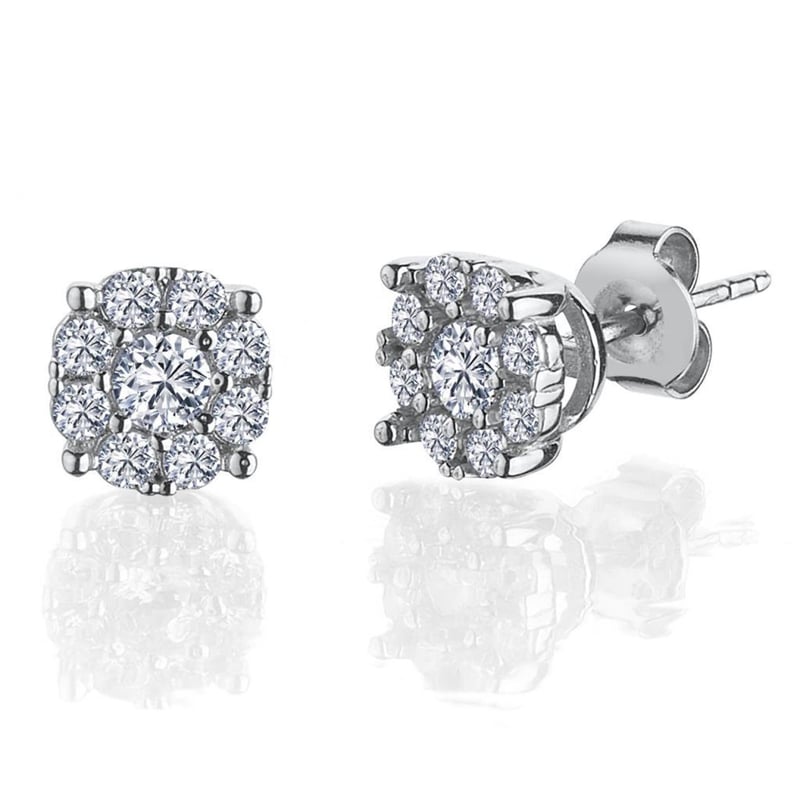 1.50 Karat Effective Diamond Koronet Tektaş Gümüş Küpe