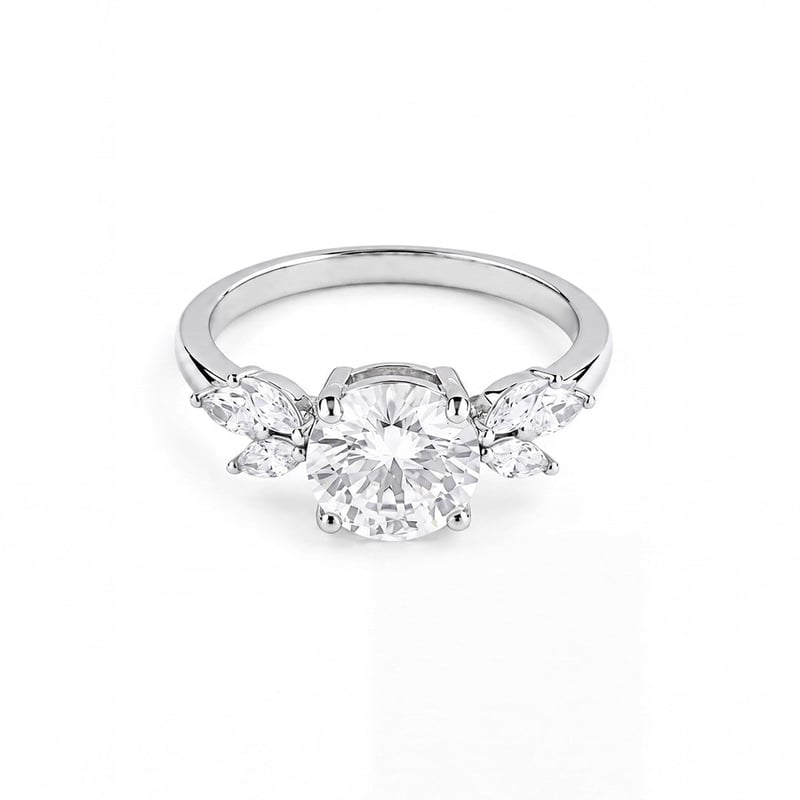 2.00 Karat Mozanit Oval Kesim Markiz Kanadı Markiz Yan Taşlı Tektaş Gümüş Yüzük