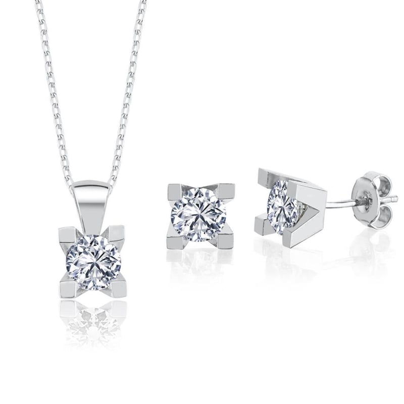 2.25 Karat Effective Diamond Benzersiz Zerafet İkili Tektaş Gümüş Set
