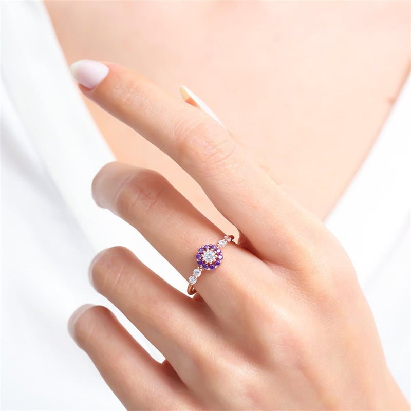 Ametist Taşlı Işıltı Büyüsü Rose Renk Gümüş Yüzük