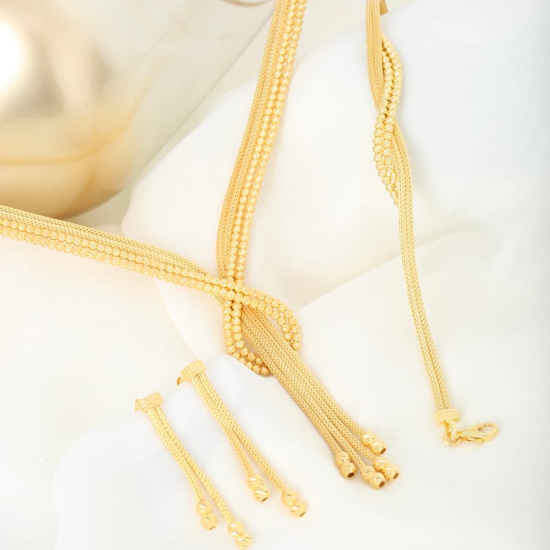 Aşk Düğümü Kalze Örgü Altın Kaplama Gümüş Takı Seti