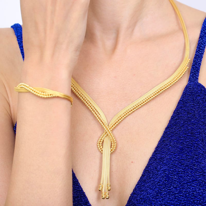 Aşk Düğümü Kalze Örgü Altın Kaplama Gümüş Takı Seti