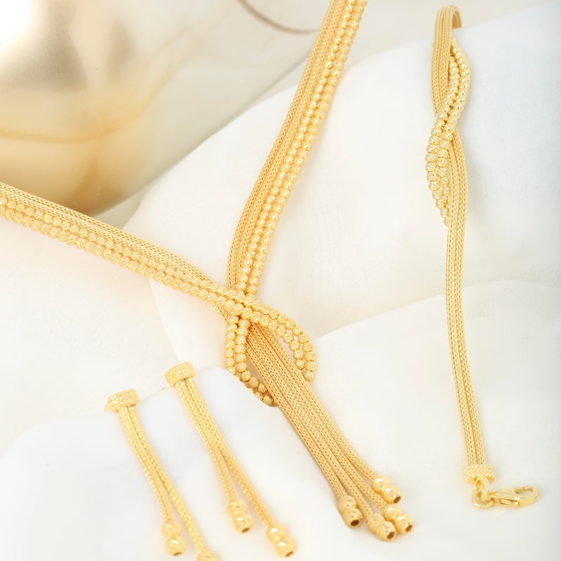 Aşk Düğümü Kalze Örgü Altın Kaplama Gümüş Takı Seti